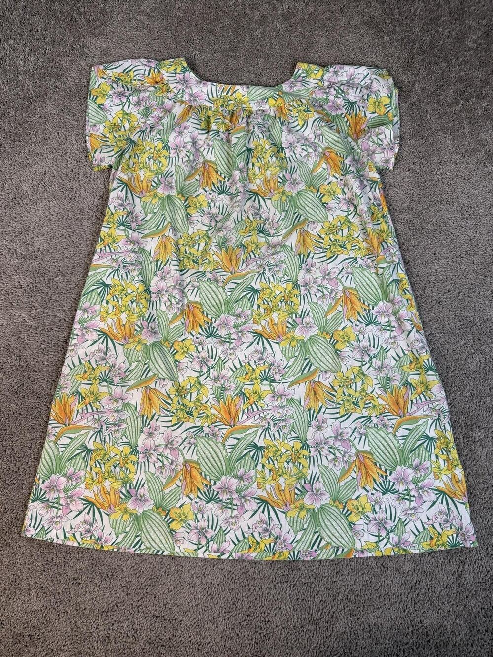 Vintage Sears Dress Womens L Multicolor Floral Cottage Core Puff Sleeve Knee